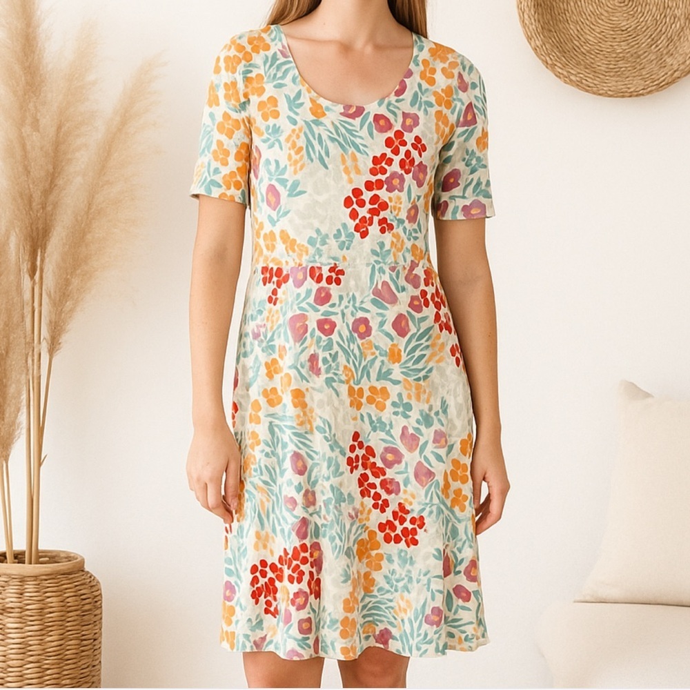 Gudrun Sjödén Floral Printed Boho Scandinavian Stretchy Dress in Multicolor - Picture 9 of 9